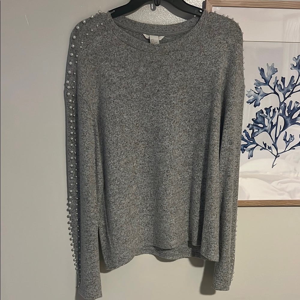 H&M Gray Sweater with Pearl Accents